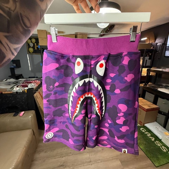 A bathing ape Color Camo Shark Sweat Shorts